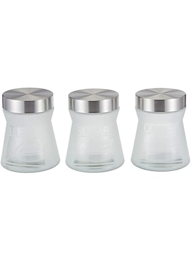 Harmony 680ml Table Top Frosted Glass Jar With Metal Cover - 3 Pieces