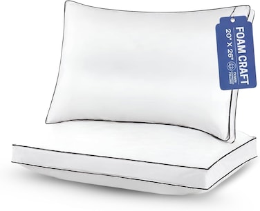 CRAFT Cooling Bed Pillows for Side Sleepers - Pack of 2 Down Alternative Gusseted Pillows (20" X 26")