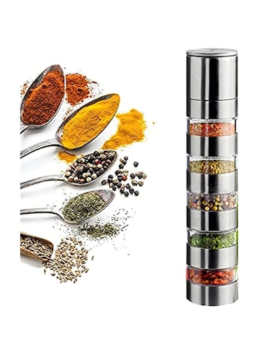 Arabest 5 In 1alt and Pepper Grinder, Stainless Steel Pepper Mill with Visible Window, Adjustable Coarseness Ceramic Rotor for Various Spice