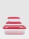Boro 3-Piece Rectangular Food Storage Container Set With Lid Red/Clear 320ml