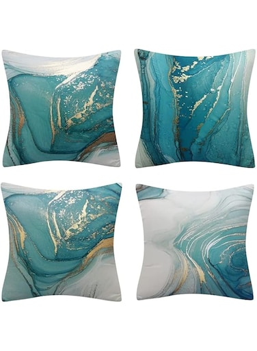 Mistyblue 4PCS Turquoise Design Cushion Cover Set 18x18 Inch, Home Decorative Throw Pillow Cases Single Sided Pattern, Short Plush Velvet, 45x45cm Square Cushion Case for Sofa Couch(Turquoise)