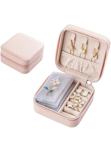 KOWVOWZ Mini Jewelry Storage Box, Travel Portable Jewelry Case, Leather Jewellery Box Organiser With 6 Anti-Oxidation Bags for Women Girls Portable Display Case for Ring Earrings Necklace Pendant