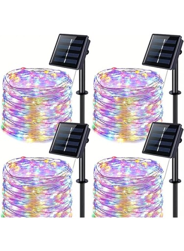 WHFEVDFY Solar Power String Lights,Fairy Lights,4pcs, 157ft 400LEDs, 8 Modes Copper Wire Outdoor Waterproof Lights for Home,Gardens, Patios,Weddings and Parties (4 Pack-Multicolor)