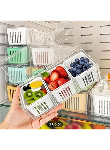 3-Compartment Ginger, Garlic &amp; Scallion Storage Box &acirc;&euro;&ldquo; Transparent Fresh-Keeping Container