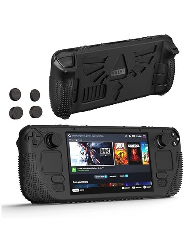 【TTQK】Compatible with steam deck handheld game machine silicone all-inclusive protective cover, with bracket anti-drop cover, dustproof and anti-slip. (Black)
