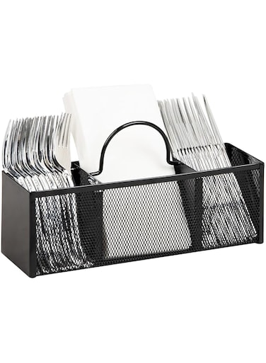 Mind Reader Utensil Dispenser, Silverware Organizer, Cutlery Countertop Organizer, Metal Mesh, 12"L x 3.5"W x 5.5"H, Black