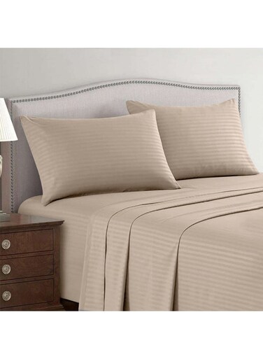 Linen Klub Single Bed Sheet Set - 2 Pieces, Luxurious 100% Cotton Sateen with 250 Thread Count, Elegant and Classic Stripe Design, Size: 160 x 220 cm + 1 Pillowcase (50 x 75 cm), Ivory
