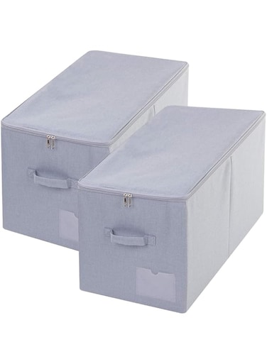 iwill CREATE PRO Pack of 2, Stackable Rigid Storage Containers, Good Size for Clothing, Blankets, Duvets, Pillows Organizer, Dustproof &amp; Washable, Light Gray