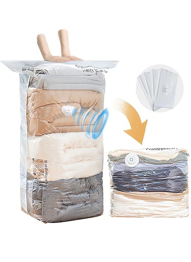 4Piece Vacuum Storage Bags,No Pump Required,Space Saver Bags,Jumbo Cube bag,Extra Large Vacuum Sealer Bags for Comforters Blankets Bedding Duvet,Closet Organizers (L-100x70x32cm)