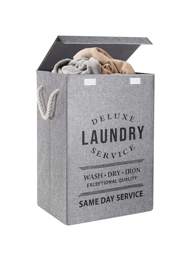 Homarket Laundry Basket with Lid, 85L Large Laundry Hamper, Waterproof Foldable Laundry Baskets for Clothes Toy Laundry, Bedrooms, Bathroom(Grey)