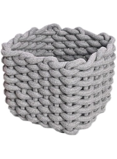 JJQHYC Cotton Rope Basket Woven Storage Baskets Grey Rope Desktop Basket Organizer Bathroom Storage Basket for Cupboard Nursery Decor