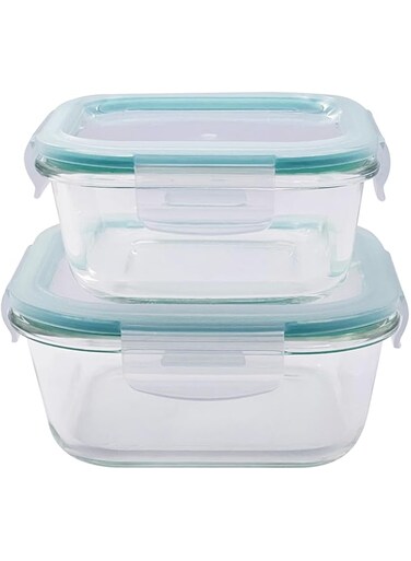 2-Piece Square Borosilicate Glass Food Storage Containers with Lids - Airtight, Leakproof, Stackable - Ideal for Food Prep, Meal Planning, Leftovers, Kitchen Organization &ndash; lunch box   500ml &amp; 800ml