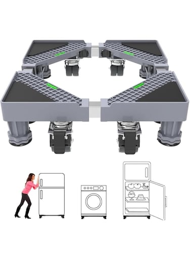 Solerconm Washing Machine Stand Base with 4 Wheels and 4 Feet, Adjustable Laundry Dryer Base, Noise Reduction Shockproof Effect Load 300 kg, for Household Appliances, Refrigerator