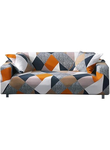 X spring Printed Sofa Cover, 190-230cm Elastic Universal Furniture Protector with 1 Couch Protectors and Pillowcase, Sofa Slipcovers Stretch Couch Covers for Seater Cushion Couch （Grey）