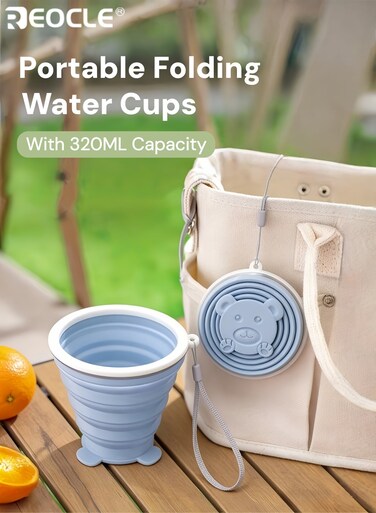 Portable Folding Water Cups with 320ML Capacity and Food Grade Silicone Design Travel Compression Cups with Leakproof Feature for Outdoor Camping Brushing Teeth