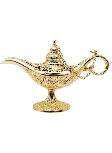 Azonee Vintage Legend Aladdin Magic Genie Lamp, Metal Carved Wishing Light for Home Wedding Party Tabletop Decoration Delicate Gift, Small Gold