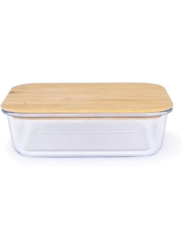 Cuisine Art Rectangular Glass Food Container with Bamboo Lid Clear 1500ml