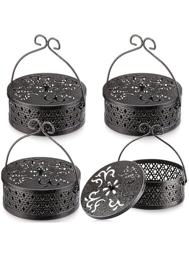 Ybaier 4 Pcs Mosquito Coil Holder, Portable Incense Coil Holder, Retro Hanging Incense Burner Holder with Handle, Metal Incense Holder for Home Camping Indoor Outdoor Patio