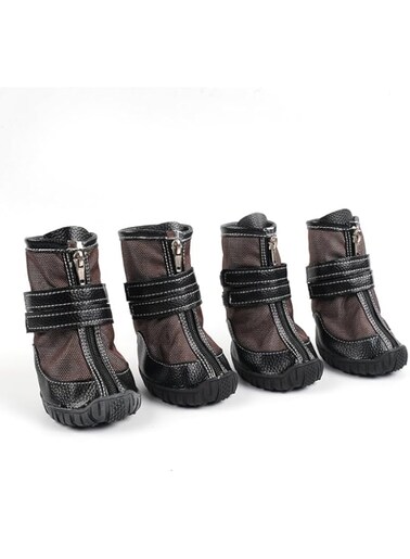 Large Big Dog PU Leather Sport Shoes Winter Waterproof Pet Dog Puppy Martin Boots Non-slip Pitbull Golden Retriever Rain Shoes (Coffee, 10#)