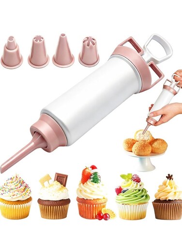 Decorating Gun, Cupcake Icing Piping Kit, Cake Decorating Kit with 5 Piping Tips, Cupcake Injector/Decorating Icing Set