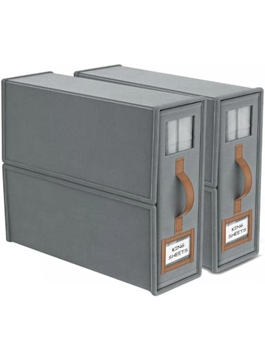 1Chase Bed Sheet Organizers and Storage - 2-Pack Foldable Linen Closet Organizer with Clear Window, Sheets Set Folder Keeper, Bedding Storage Box for Bed Sheets and Pillows, Cube Organizer. (GREY)