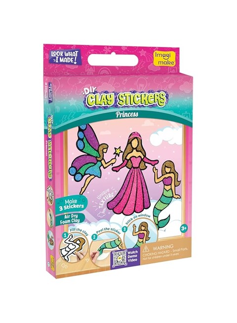 Imagimake Clay Stickers: Princess   Create 3 Unique DIY Stickers Using Air Dry Clay   No Mess, Travel-Friendly   Return Gifts for Kids Ages 3,4,5,6,7