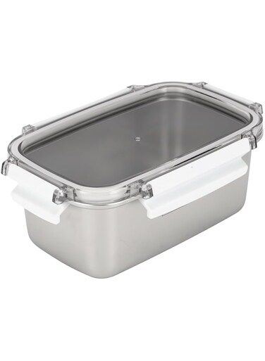 Royalford 1000ml Stainless Steel Lunch Box RF12172 Rectangle Tiffin with Polymer Lid, 4 Side Locks Food-Grade, BPA-Free, Airtight and Leakproof Containers for Kids and Adults