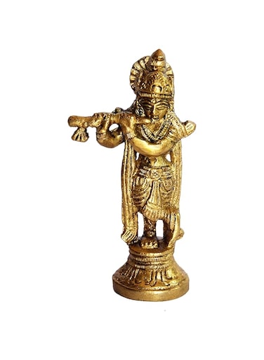 ESPLANADE - Krishna Kishan Makhan Chor Laddoo Gopal Thakurji Murti Idol Statue Sculpture - Brass - 3.5 Inches