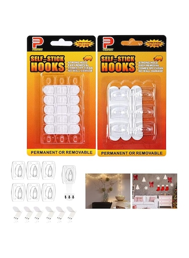 TERRIFI Utility Hooks, Damage Free Hanging Wall Hooks with Adhesive Strips for School Dorm Home Organizers, 20 Small and 6 Medium Size