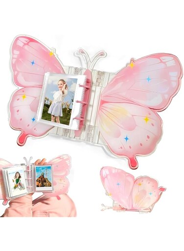 UOEPOWA Photo Album, Acrylic High-End Butterfly Photo Album, Suitable for 3-Inch Polaroid Photos, Equipped with 20 Card Albums, Mini Photo Album