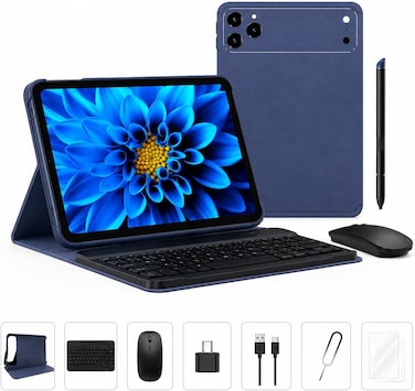 M48 Android 15 Tablet 10.1-Inch HD Display, 12GB RAM + 512GB ROM, 10000mAh Battery, Dual SIM, 8MP Front Camera, 20MP Rear Camera, Complete Productivity Bundle &ndash; Keyboard, Mouse, Stylus &amp; Case-Blue