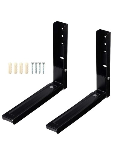 Ihomepark Microwave Bracket Wall Mount, Foldable Kitchen Stretch Oven Stand Shelf Rack Load 100 lb, Black