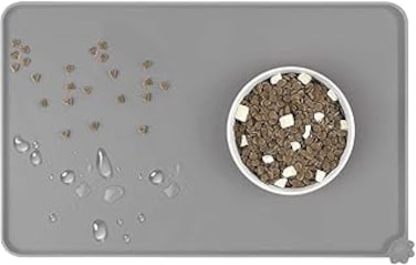 Proxima Direct Pet Waterproof Feeding Mat Tray, Silicone Dog Cat Bowl Mat, Dog Food Mat,Silicone Non Slip Place mat for Pet Food(18.7" x 11.81") (Grey)