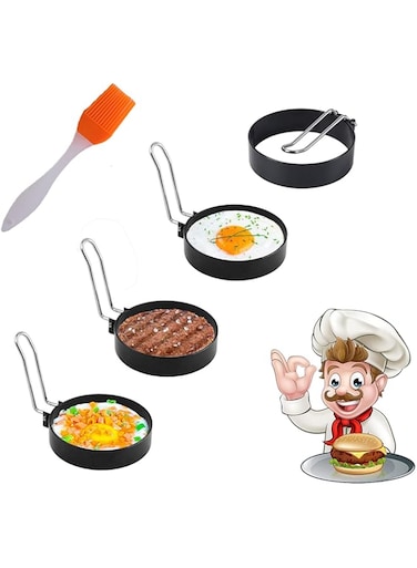 Cozii Egg Ring, 4 Pack Stainless Steel Egg Ring Molds with Non Stick Metal Shaper Circles for Fried Egg McMuffin Sandwiches,Frying Or Shaping Eggs,Breakfast Household Kitchen Cooking Tool Omelette