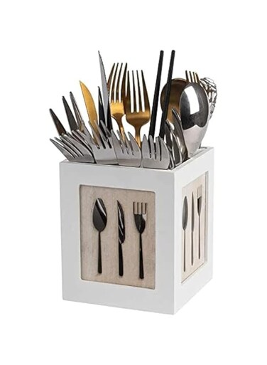 Sunlink Wooden Utensils Holder Cutlery Kitchen Flatware Cutlery Storage Box Flatware Caddy Spoons Forks Knifes Chopsticks Organizer Rack Tableware