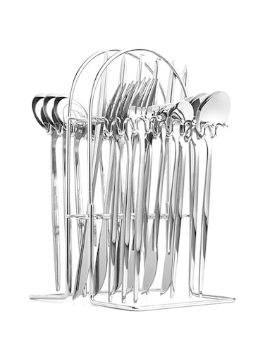 Sulfar Cutlery Set, 24-Piece Stainless Steel Flatware Set with Stand, Tableware Silverware Set with Spoon/Knife/Fork Set, Service for 6, Dishwasher Safe and Easy Clean(silver)