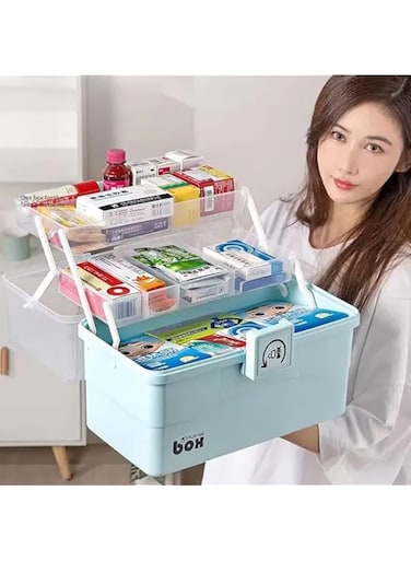 Premify Large Plastic Medical Box, Family Emergency Medical Travel Kit, Child Proof Medicine Organizer Pill Case With Compartments And Handle, Medicine/Jewelry Storage Organiser