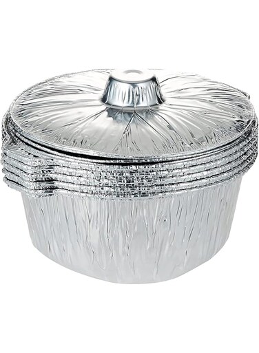 Cleany Genie Cleaning Superstore Diamond Disposable Food Storage Container/Bowl, Take away Aluminium Food Pot container with Hood Silver 22cm, Pack of 50 Pieces