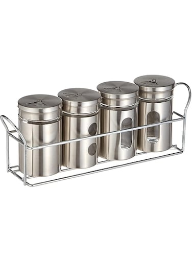 Servewell Tabletop 4Pcs Glass Spice Jar Set With Stand 22x5.5x8.8Cm