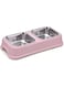 SKEIDO Non-Slip Cat Bowl Dog Bowl Candy Color Plastic Drinking Bowl Stainless Steel Pet Bowl -Pink