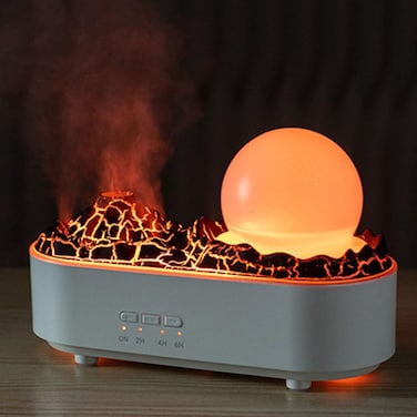 Lava Volcano Humidifier USB Aroma Diffuser with Flame Lamp - 3D Flame Ball Design, Essential Oil Ultrasonic Cool Mist Diffuser, Color Changing LED Lights
