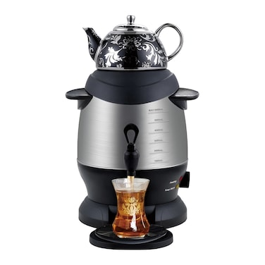 Electric Samovar Tea Maker Black Ceramic Enamel Electric Kettle with Thermostat, 2.5L Water Kettle Perfect for Traditional Tea Brewing, Hot Water, and Beverage Preparation Black Color