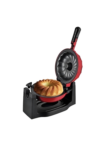 Sprintee Bundt Cake Maker 1200 Watt 8 Inch with Non-Stick Rotary Pan Indicator Light with Easy To Lock System, Bundt Cake Maker with Easy and Go Feature Red