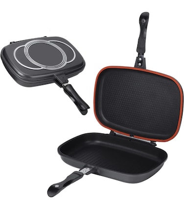 Double Side Die Casting Grill Pan   Non-Stick, Black &amp; Silver, Heavy Duty Aluminum, Easy Flip Design, Perfect for Indoor &amp; Outdoor Grilling, Even Heat Distribution