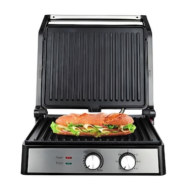Stainless Steel Contact Grill Maker 2000W, Power and Ready Light, Panini and Meat Grill Non Stick Cooking Plate Grill Toaster, Easy to Clean