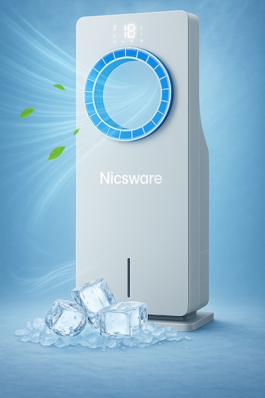 Nicsware Nicsware Portable Air Cooler Humidifier with 4 Modes, 3-Speed Fan, LED Display, 12-Hour Timer, 3.5L Water Tank, 80W Powerful Cooling – Quiet Bladeless Air Cooler  2 Ice Box Included