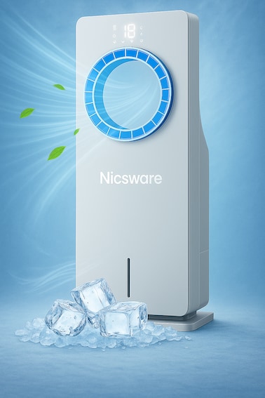 Nicsware Portable Air Cooler Humidifier with 4 Modes, 3-Speed Fan, LED Display, 12-Hour Timer, 3.5L Water Tank, 80W Powerful Cooling &ndash; Quiet Bladeless Air Cooler  2 Ice Box Included