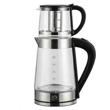 2 in1 Glass Electric Tea Maker with Electric Kettle 2200W, UK Strix Controller, German Glass Technology, Stainless Steel Clear Transparent