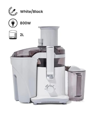 Countertop Electric Juicer Extractor 2L Capacity, White Plastic ABS Body, SS Filter &ndash; Centrifugal Juicer Blender for Fruit &amp; Vegetable