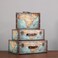 3 Piece Set Suitcase Boxes with Handle, Vintage Plane &amp; Suitcase Decor, Blue World Map &amp; Travel Themed Boxes for Party Decorations, Paperboard Luggage Props, Decorative Storage Boxes with Lid